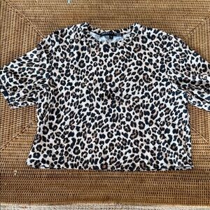 Veronica Beard Leopard Print Crop Top in Beige, Black and Brown